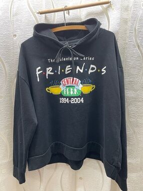 Friends Central Perk Hoodie Womens 2XL Black Excellent 90s TV Show Graphic